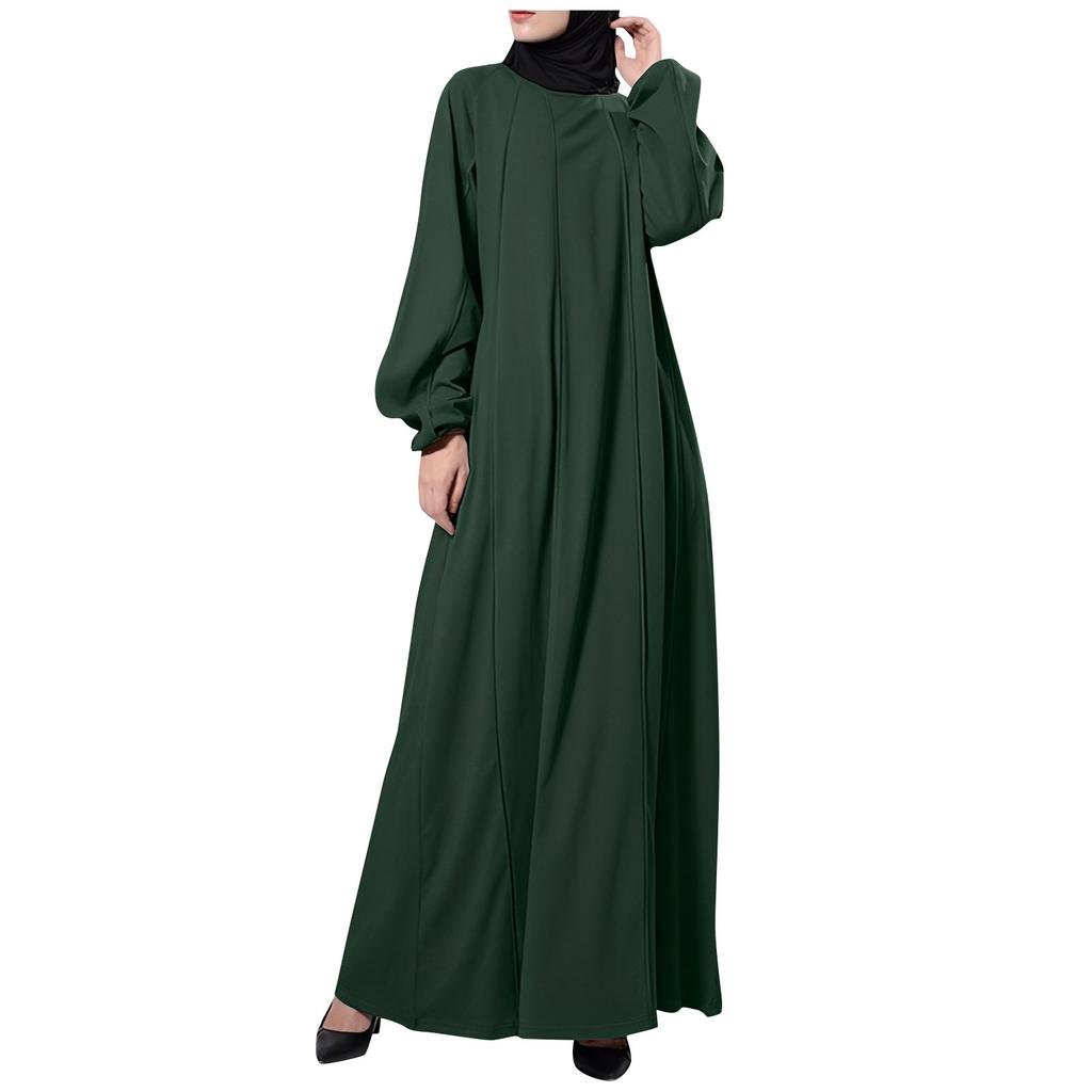 Women's Casual Loose Long Sleeve Round Neck Solid Color Robe Dress
