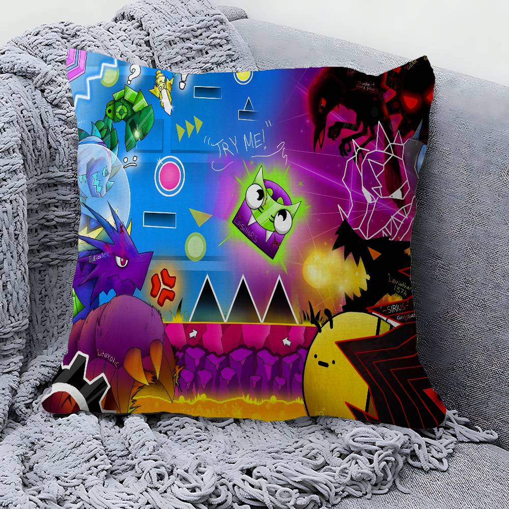 Video Game Geometry Dash Pillow Gifts Home Office Furnishings Bedroom Sofa Car Cushion Cover Case Xcm