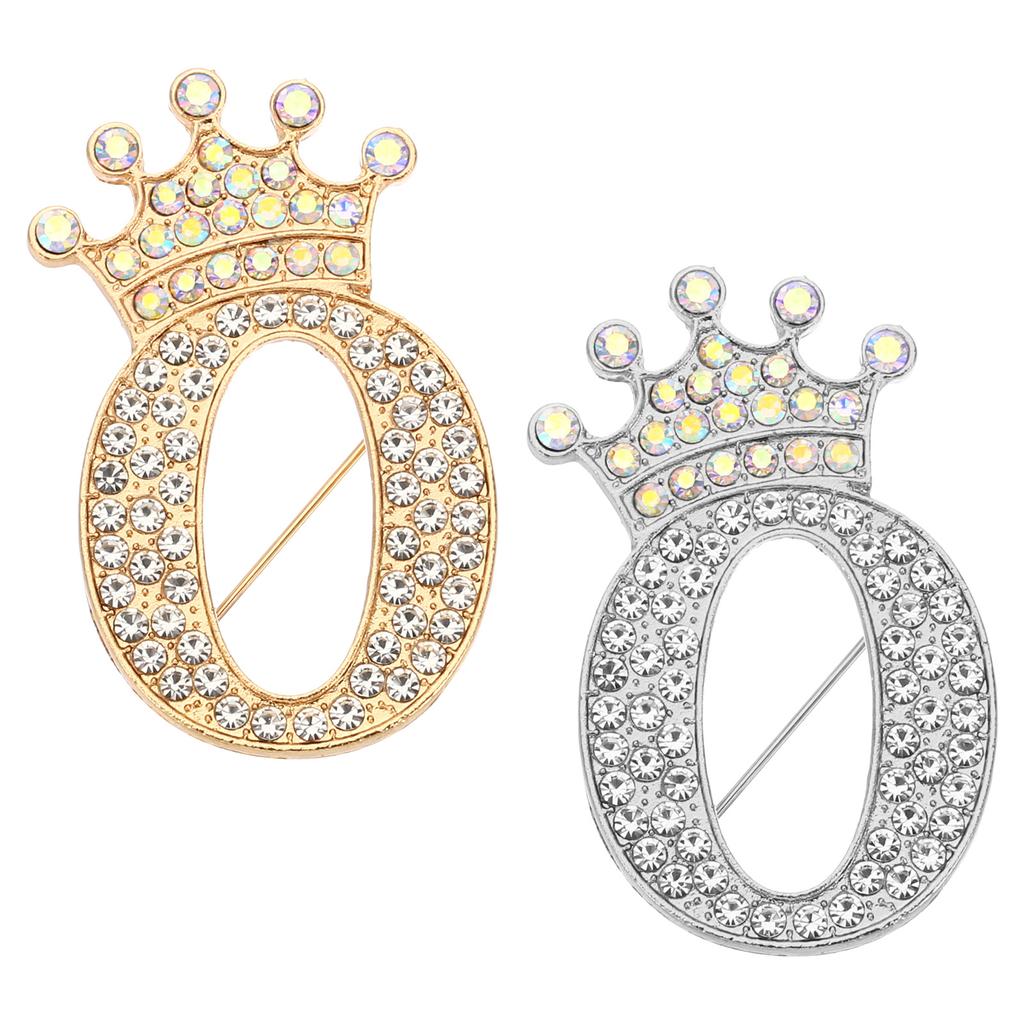 2pcs Letter Brooch Pins Crown Initial Rhinestone Alphabet A-W Letter Lapel Badges Pin for Women Suits Dress Coat Clothes Craft