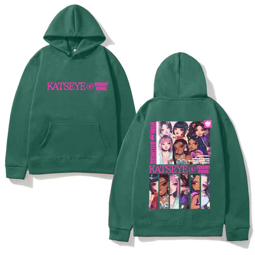 

KATSEYE Kpop Manga Fleece Hoodie Y2K New Korean Girl Group Fashion Sweatshirt Graphic Printing Clothing Women s Tops XXXL зелений