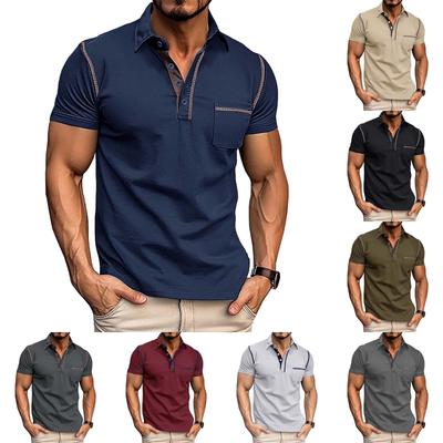 Sommer Europäisches und Amerikanisches Kurzarm-T-Shirt mit Revers für Herren in Farbblockierung