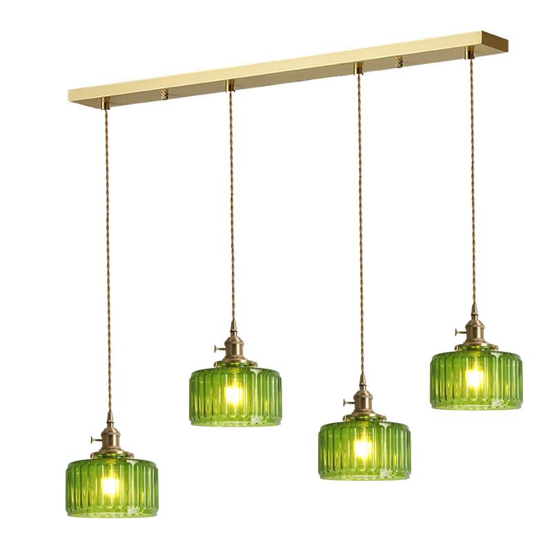 Suspension Light Green Glass Chandelier E27 Restaurant Stripe Pendant Light For Dining Room Kitchen Cafe Bedside Hanging Lamp