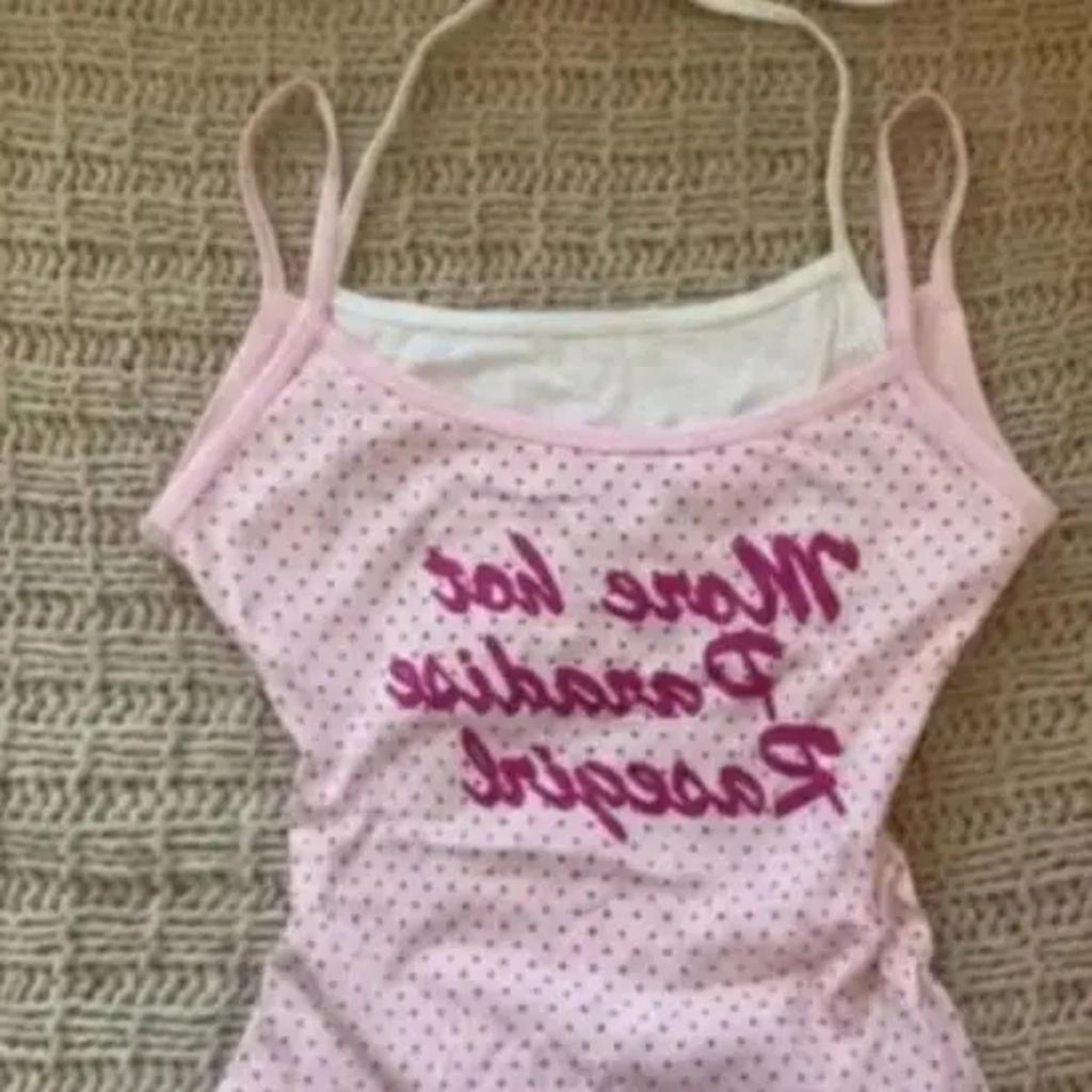 TrendHub Sweet Polka Dot Letter Printed Halter Camisole Vest Women American Retro Slim Fit Crop Top Y2k Aesthetic Tanks Summer