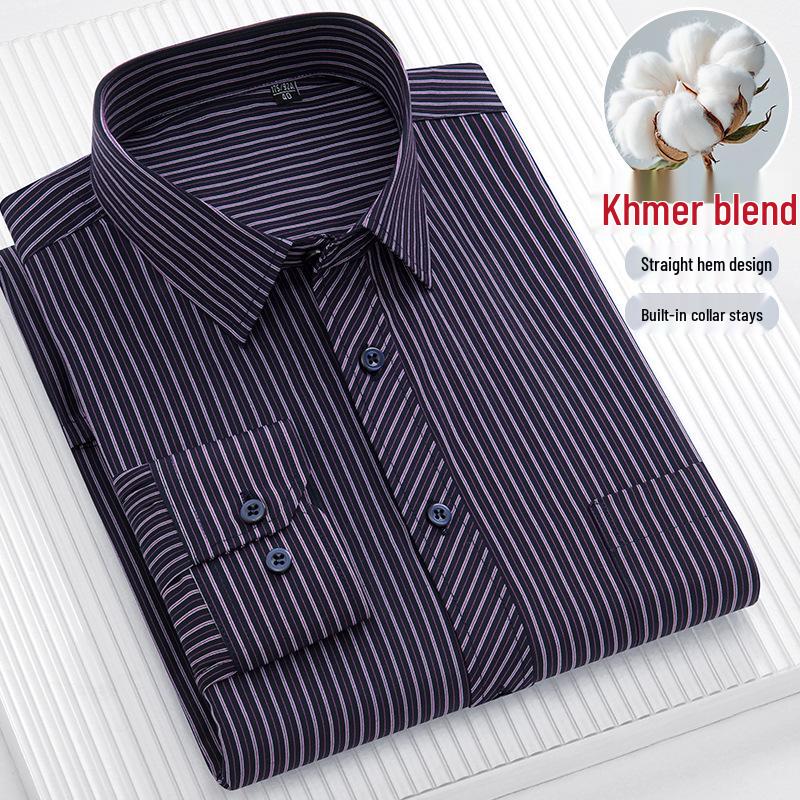 Cămașă cu mâneci lungi cu dungi pentru bărbați, mărime plus: Casual, Respirabil, Tiv drept pentru persoane de vârstă mijlocie și vârstnice