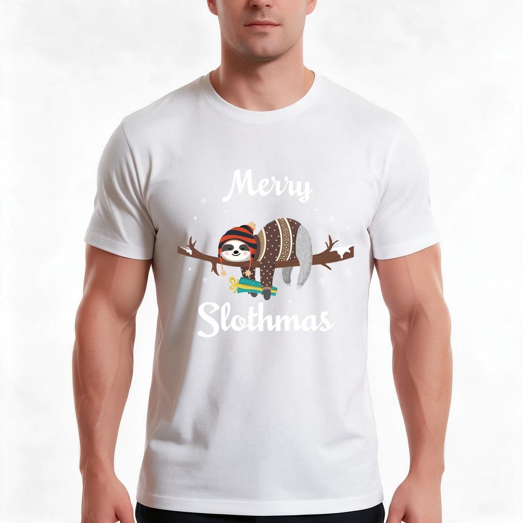 Merry Slothmas Funny Sloth Christmas Shirt Gift Sloth Lovers Tshirt Summer Casual Cotton Tee Oversized Streetwear Tops
