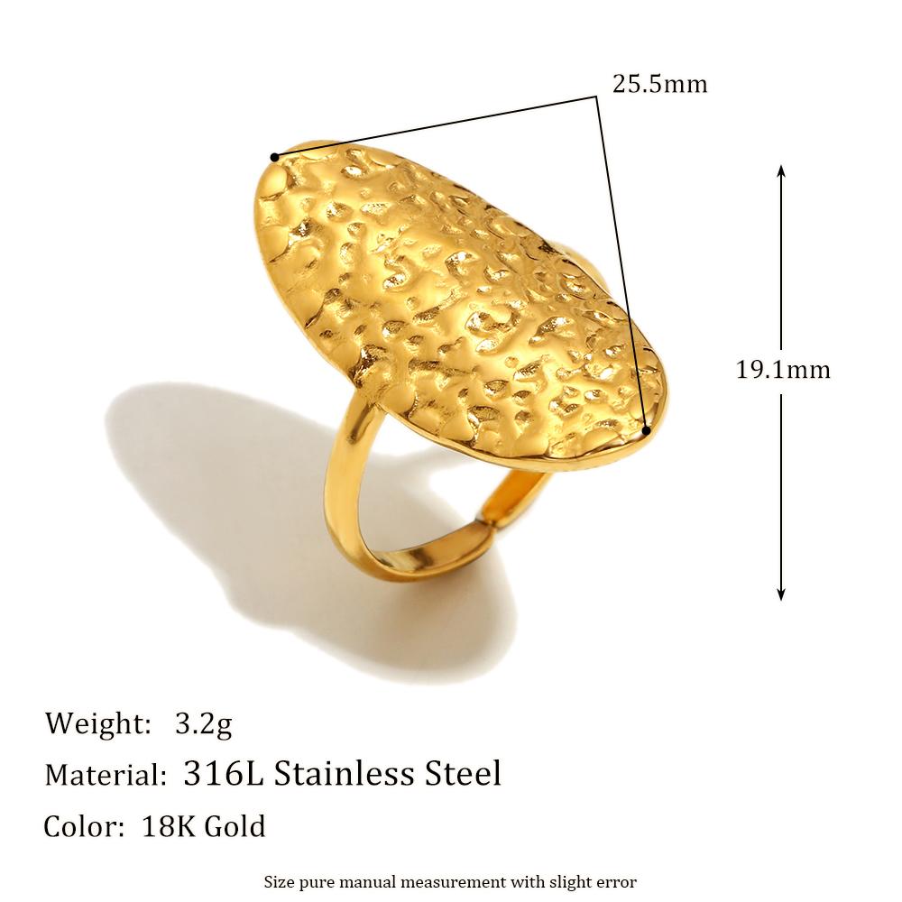 

MamacitaSlay 316L Stainless Steel Oval Hammer Pattern Opening Ring Party Waterproof Jewelry Women s 18K Gold Plated Ring Gift resizable золотой