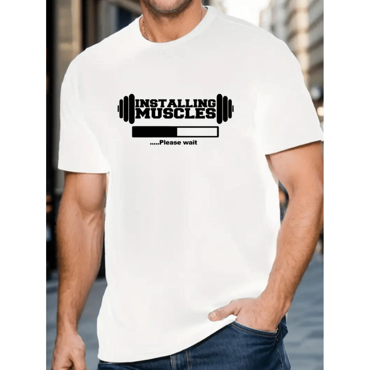 

Installing Muscles Cotton TShirt Cool Gym Style White Mens Fitness Bodybuilding Casual Vintage Workout XXXXXL чорний