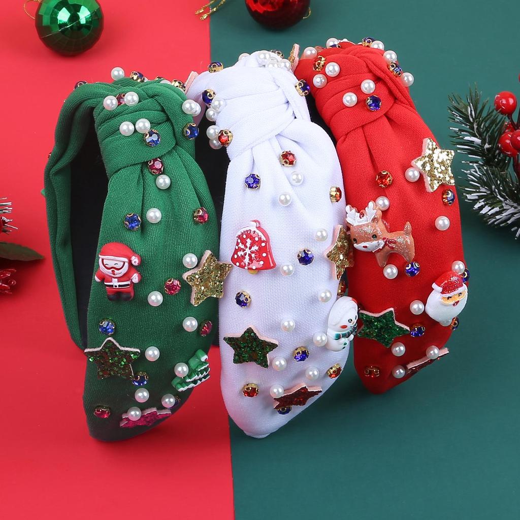 Christmas Cartoon Reindeer & Santa Rhinestone Headband – Festive Party Hair Accessory