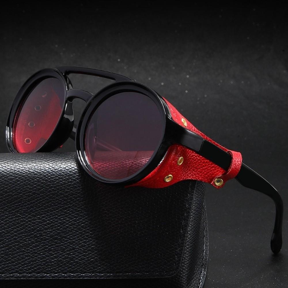 Leather Side Retro Round Glasses Anti Wind Vintage Goggles Classic Steampunk Sunglasses Outdoors