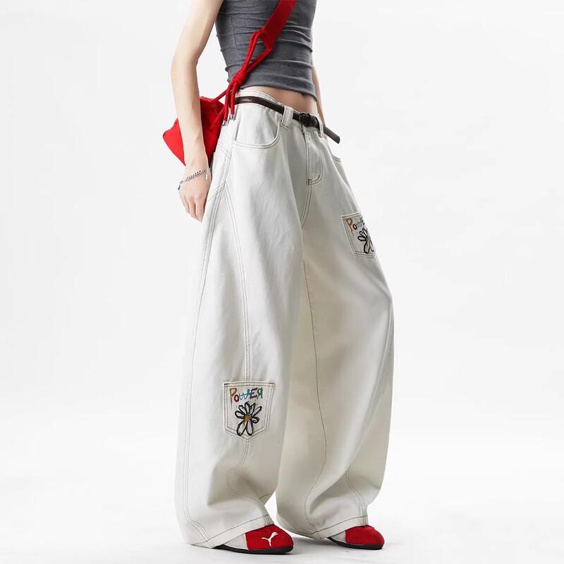 BWKA Vintage Daisy Painted Wide-Leg Jeans L