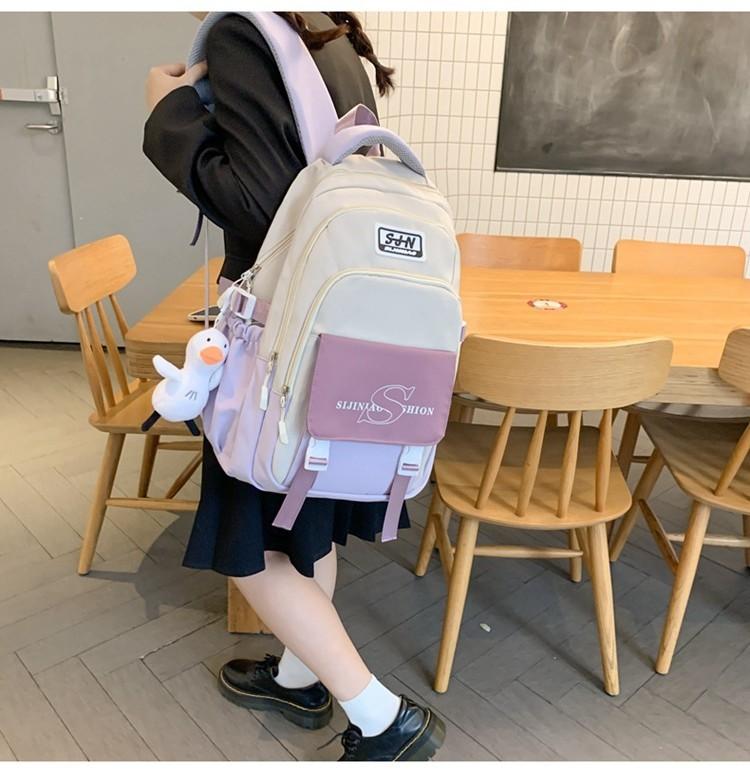 White Purple Colorful Backpack For Junior High School College Students Large Capacity Shoulder Bag