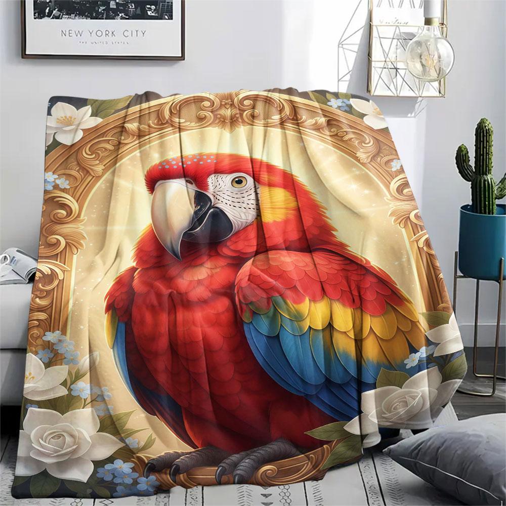 1Pc SacredBird Print Flannel Blanket, High quality Comfortable for All Seasons, Home Decor, Warmth and Comfort, Perfect for Christmas Gifts
