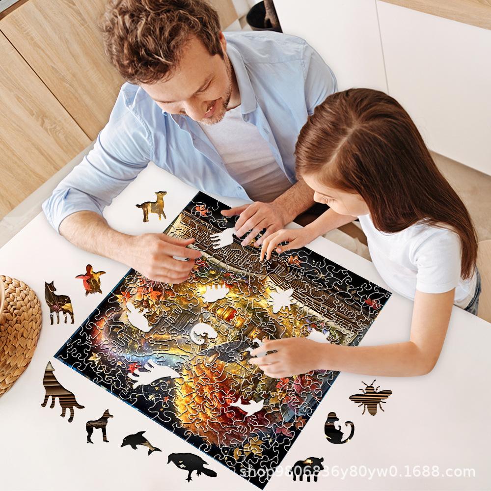 Fox In A Cup Wooden Puzzle Irregular Small Animal Pieces Flat Wooden Puzzle
