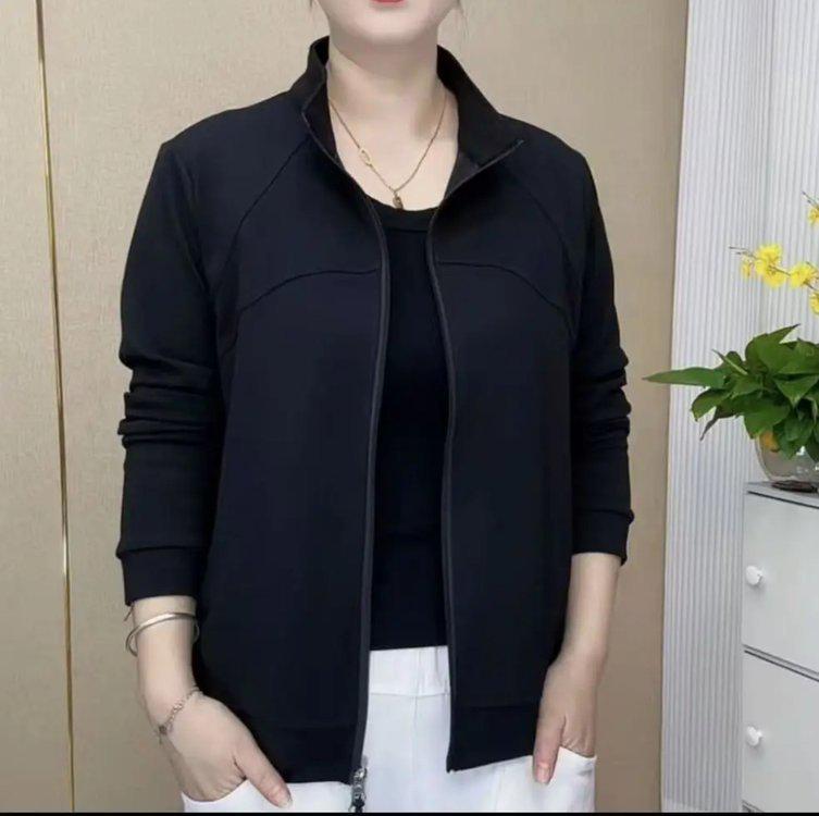 Abrigo de Moda de una Pieza para Otoño con Cuello Alto, Tallas Grandes, Casual, Doble Cremallera, para Mujer