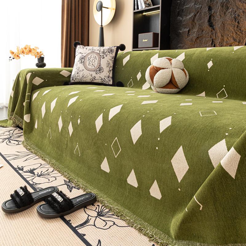 

Шениль Всесезонный Универсальный Диванный Плед для Кемпинга Защита от Пыли Защита от Кошек Цветы Кошки Чехол на Диван Полное Покрытие Нескользящий Диван 180*230cm зелёный