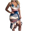 Fashion Women's Loose Sexy V-Neck Color Ruffle Hip Sleeveless Dress