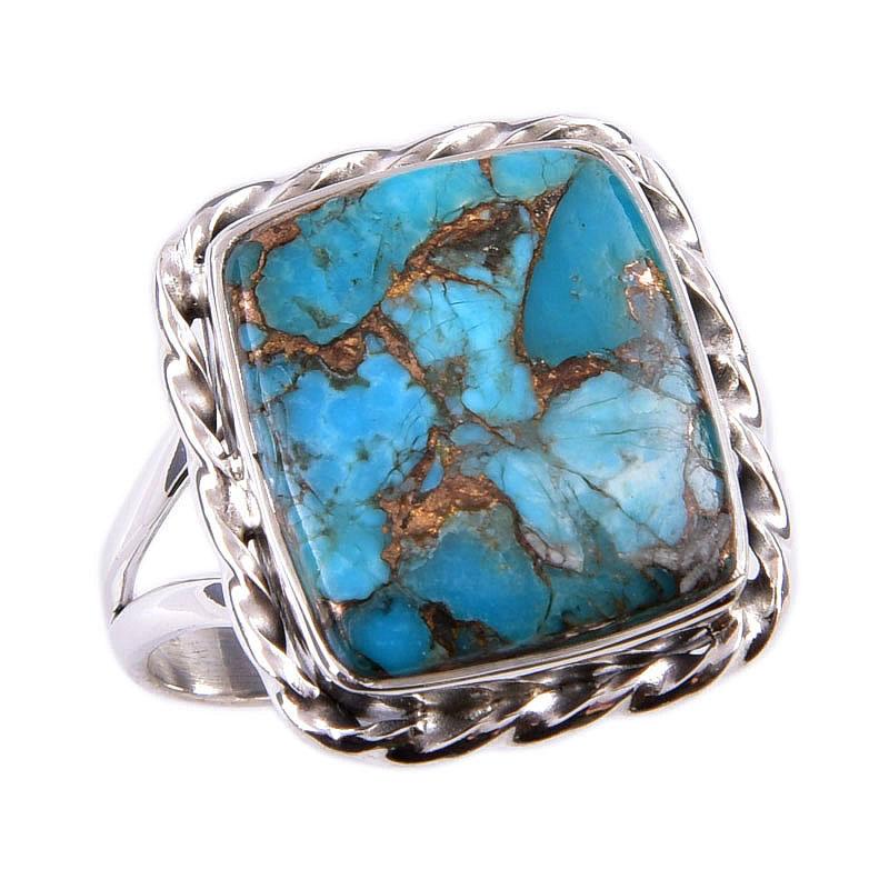 Natürlicher Blauer Türkis Edelstein 925 Massiv Sterlingsilber Ring S.9 k3F61