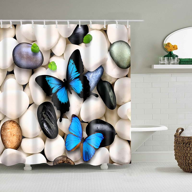 

Butterfly Shower Curtain Floral Butterflies Shower Curtains For Bathroom Waterproof Polyester Fabric Bath Curtain With Hooks W60H190(CM)-1 Pcs