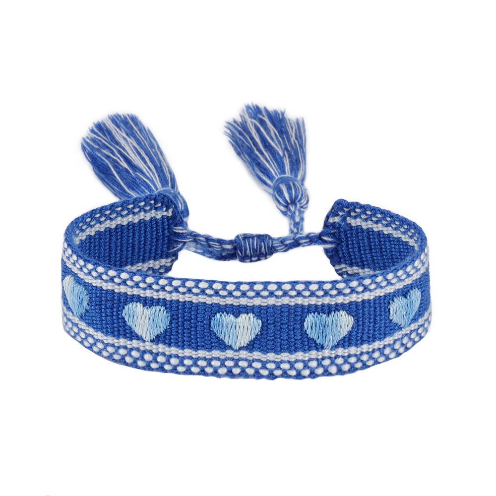 Embroidered Multi-color Heart & Star Woven Friendship Bracelet with Tassel for Women