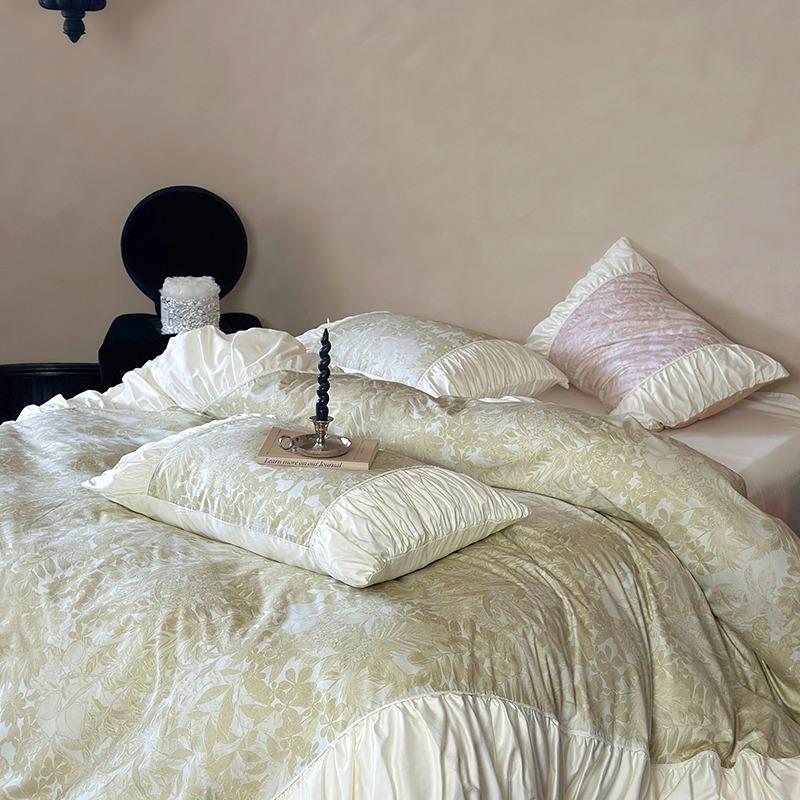 4-Piece All-Cotton Velvet Cotton Bed Cover Set - Pure Cotton Tencel Duvet Cover With Fitted Sheet
