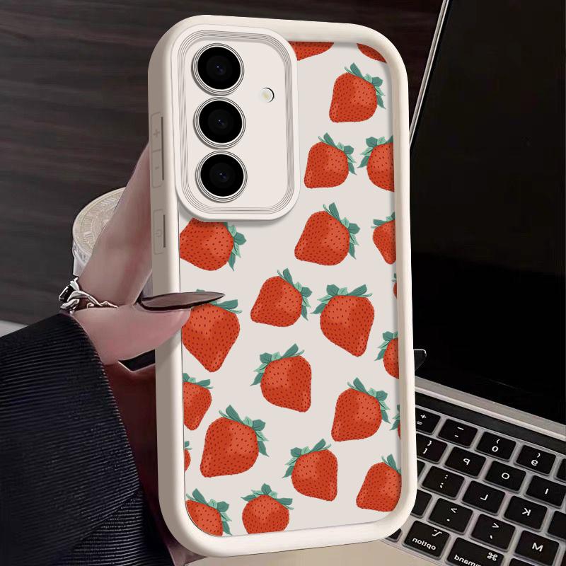 

Чохол Strawberry Fruit для Samsung S25 S24 Fe S23 Ultra A55 A53 A35 A15 A06 A16 Candy Color Протиударна м яка силіконова захисна кришка для об єктива Samsung S22 Ultra бежевий