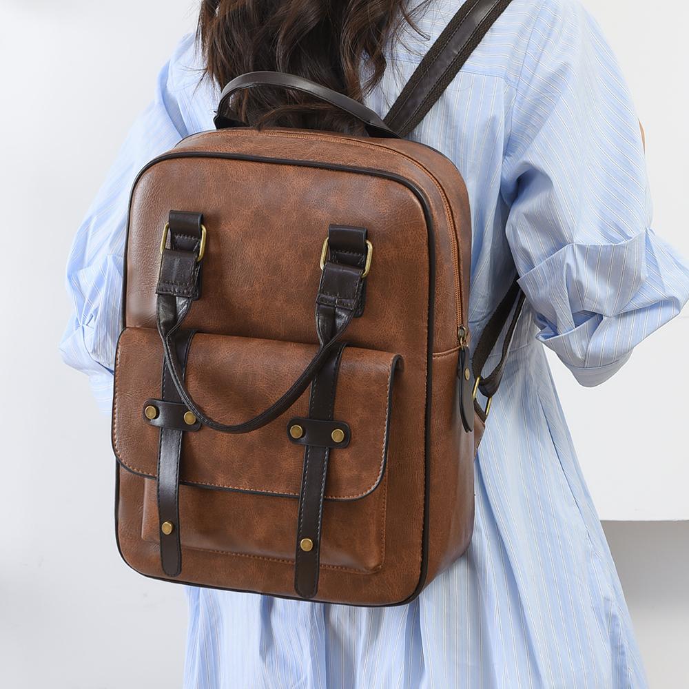 Retro Women's Backpack PU Large Capacity Backpack