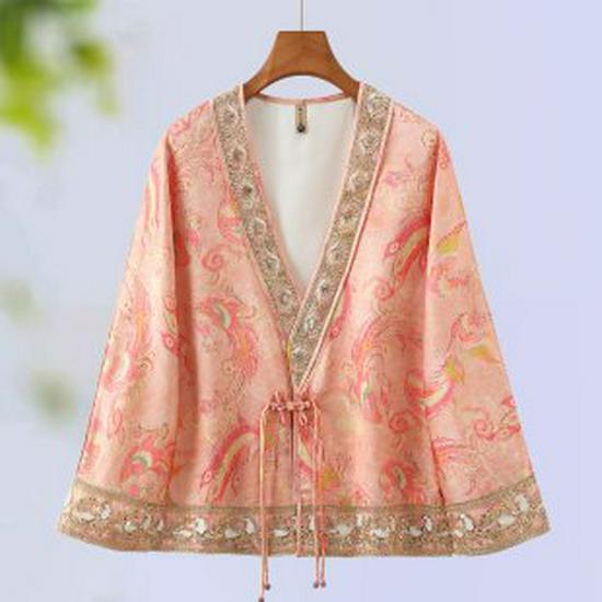 

2026 Women s Spring/Autumn Chinese Style Floral Frog Button Jacket: Age-Reducing, Fashionable, and Versatile XL розовый