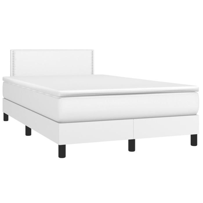 3141054 vidaXL Bed with Box Spring and Mattress White 120x200cm Faux Leather