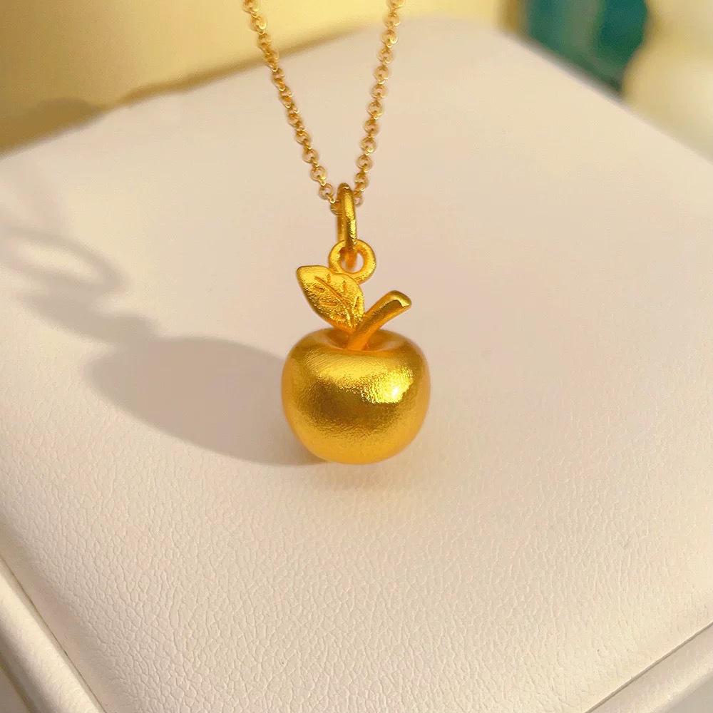 

Gold Brushed Apple Pendant Necklace - Christmas Holiday Gift. Pendant Only
