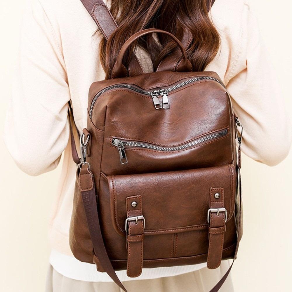 Multifunctional Student School Bag PU Peather Mommy Shoulder Bag Vintage Student Backpack  Women