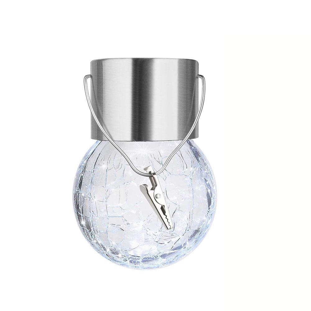 Solar Hanging Lights Outdoor Solar Powered Lighting with Multi-Color Changing Cracked Glass Globe for Garden Yard Patio Fence