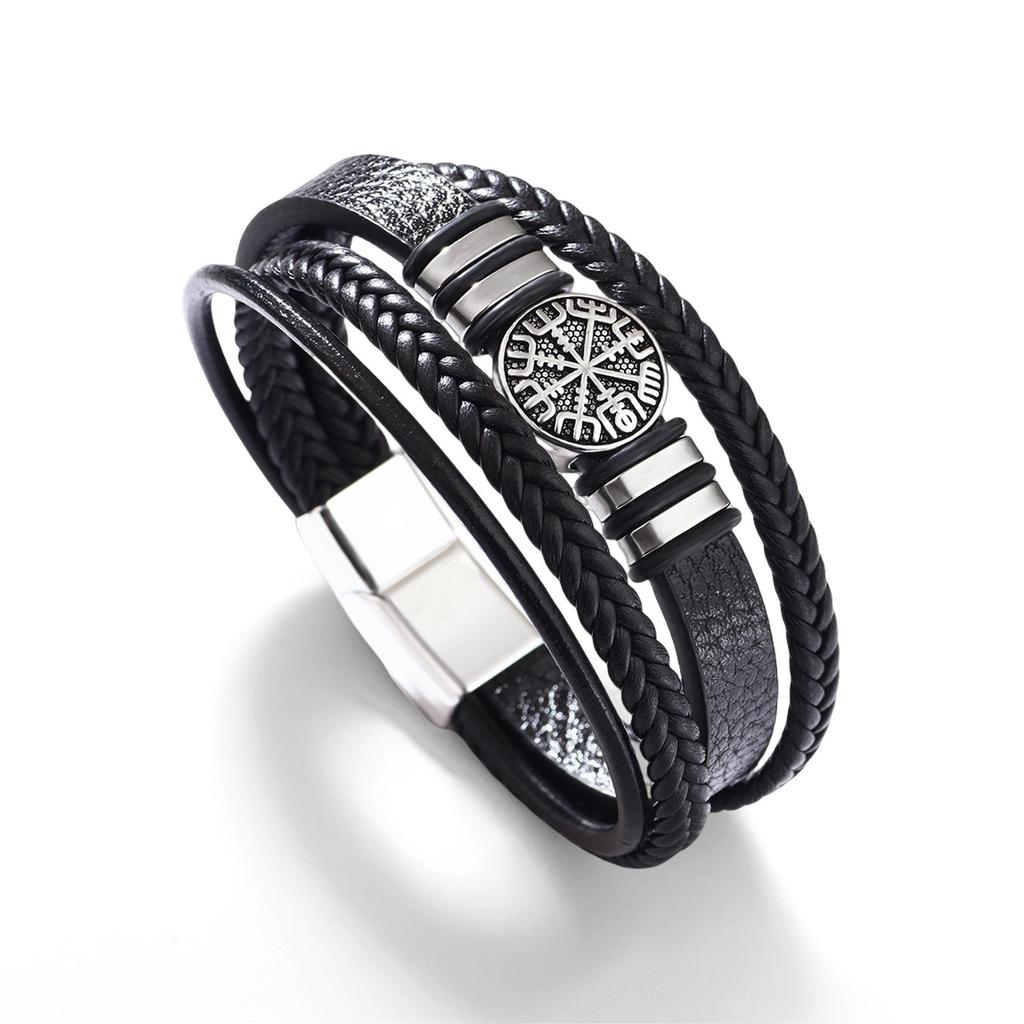 Braided Leather Rope Bracelet Fashion Punk Style Multi-layer Men's Bracelet Fashion Trend Compass Personality Bracelet