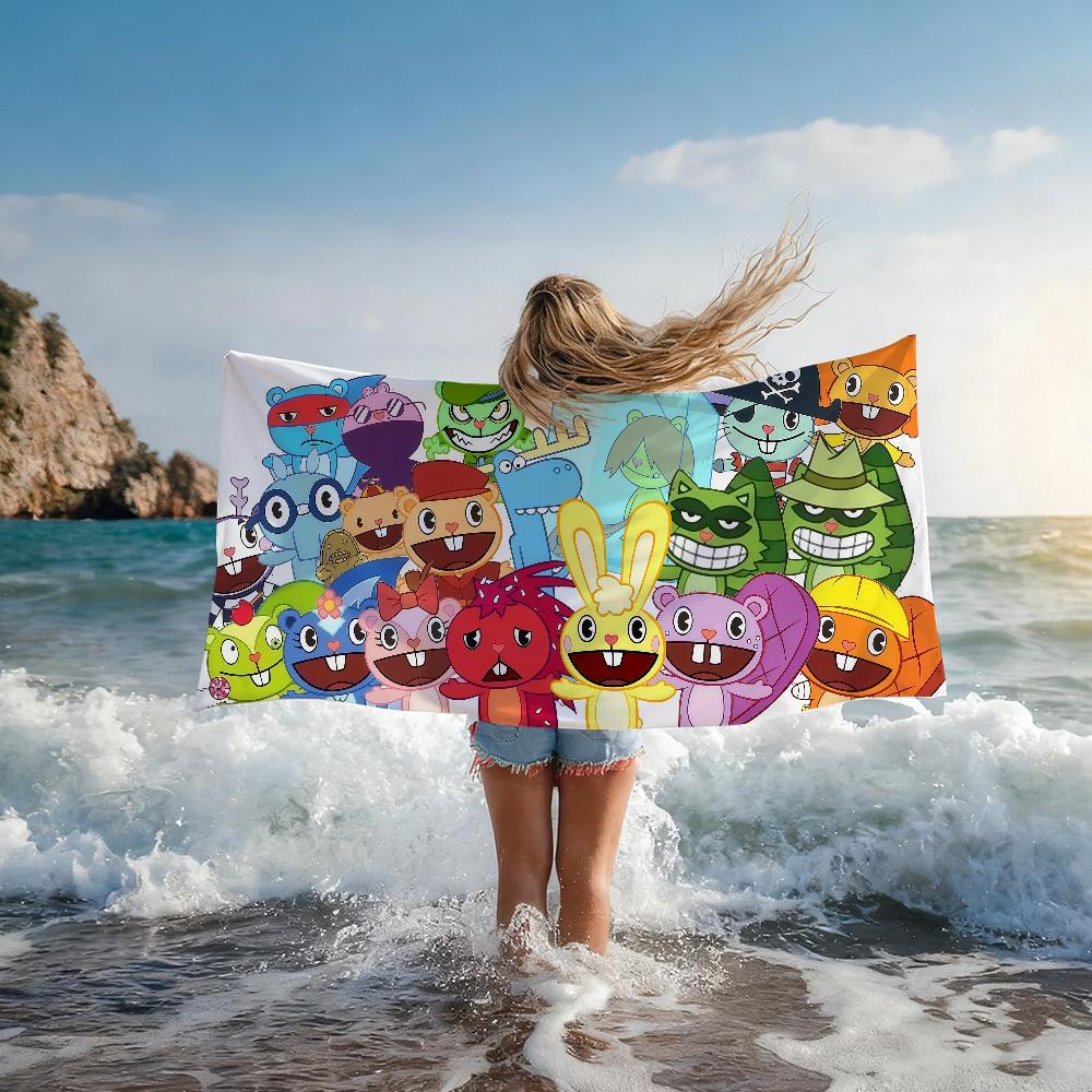 Cartoon Happy Tree Friends Towel Quick Drying Beach Towels Are Suitable For Swimming Pools Camping Yoga And The Gym