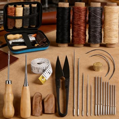 Leather Hand Sewing Repair Polish Kit Leather Craft Tools Kit Stitching Punch Carving Work Groover Set DIY Tool Set