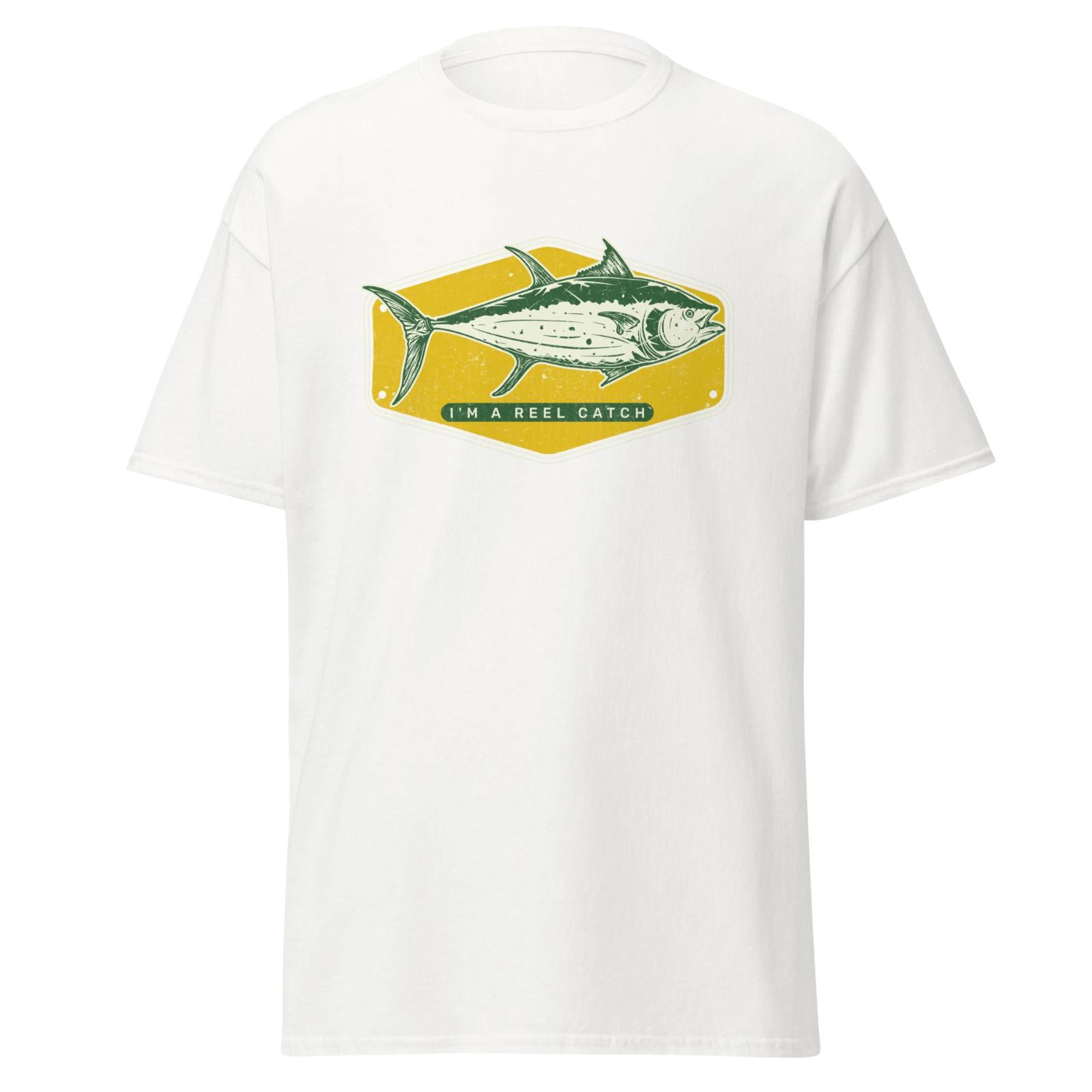 Im A Reel Catch Mens Classic T-Shirt Funny Fishing Graphic Shirt L