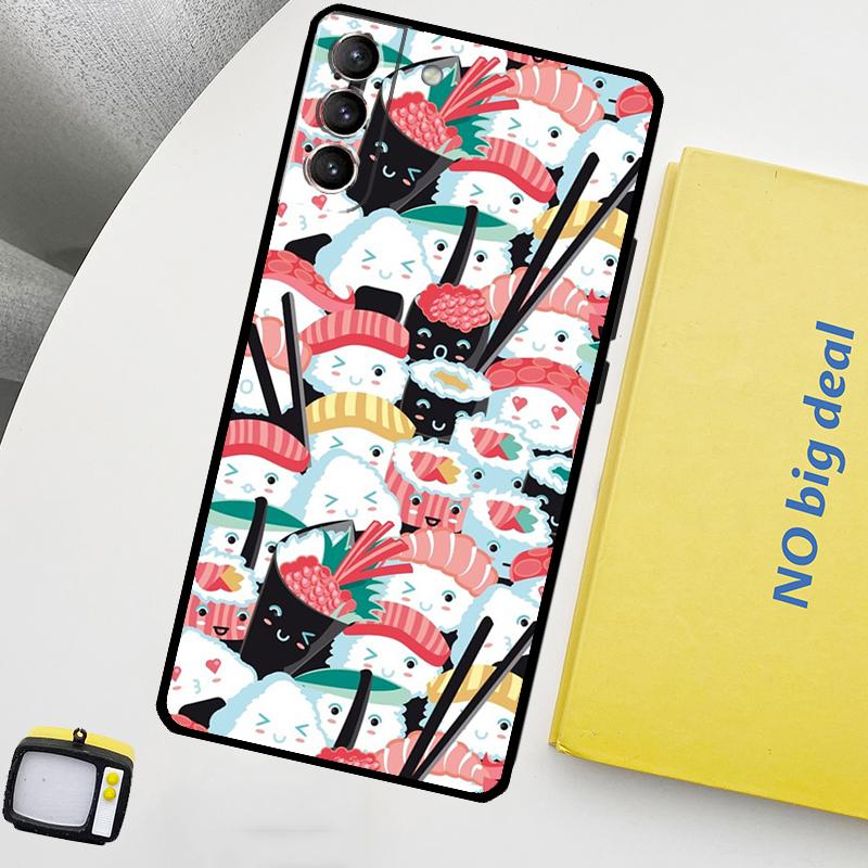 Kawaii Sushi Crowd Phone Case For Samsung Galaxy S25 Ultra S20 S21 S22 S23 Plus S24 Ultra S9 S10 S25 FE Cover