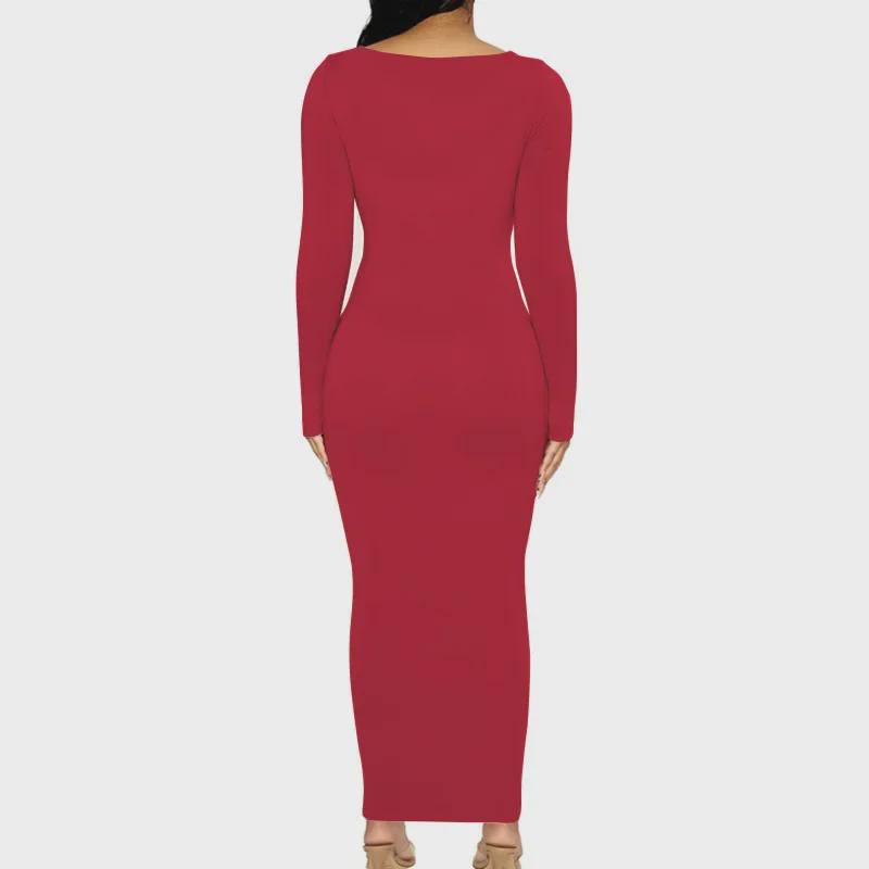2022 Autumn/Winter Women's Solid Color Long-Sleeve Slim Dress