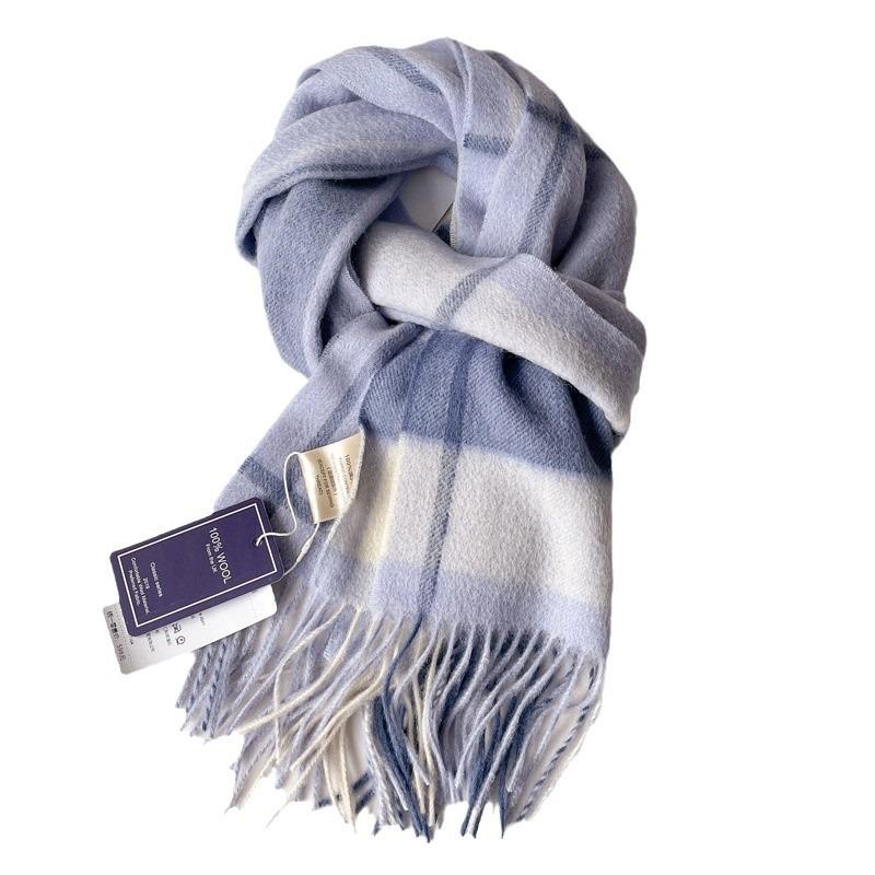 Green Pure Wool Plaid Thickened Warm Scarf Men's and Women's New Winter Couple Scarf Advanced Sense
