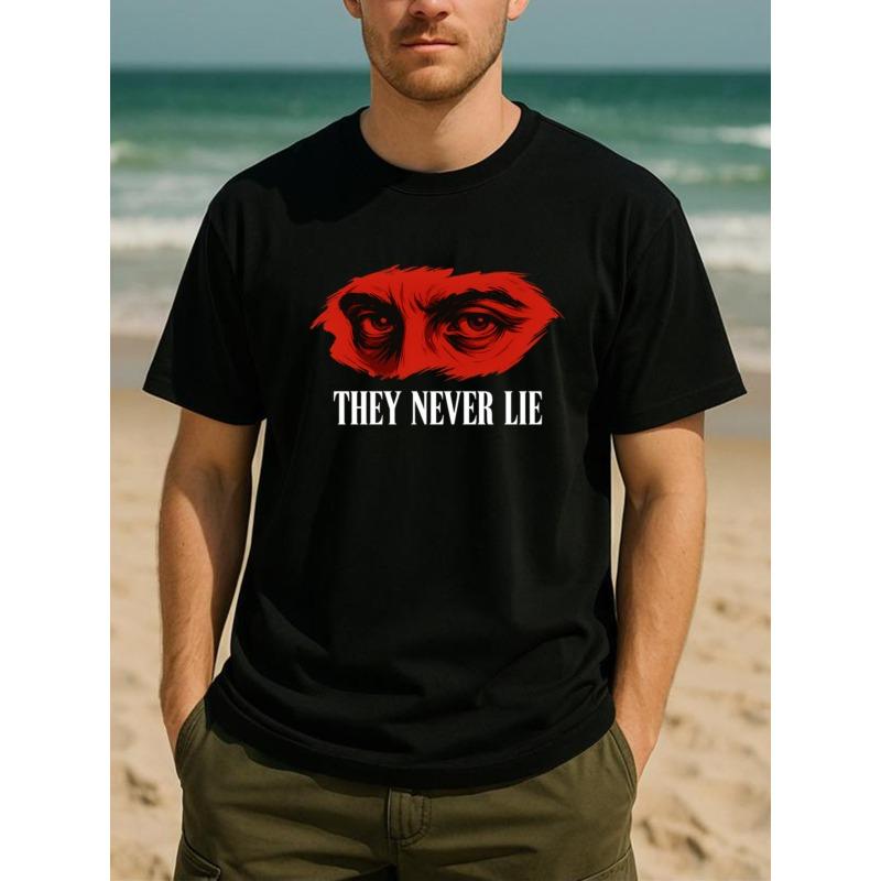 

European Size THEY NEVER LIE Men S Print Short-Sleeved Shirt | New Trendy, Medium Elasticity, Fashionable Style, Suitable for All Seasons, Casual 4XL чорний