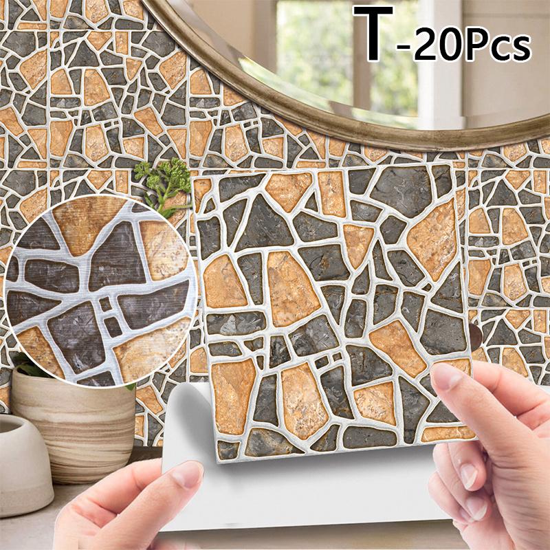 20pcs 10*10cm Wallpaper Wood Grain PVC Self-Adhesive Wall Sticker Waterproof Home Decoration