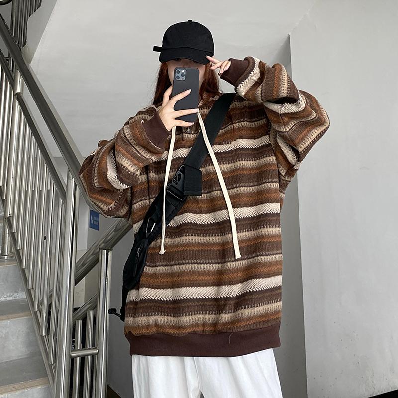 Autumn and Winter Vintage Striped Loose Pullovers Women Sweater Long Sleeve Casual Plus Size Knitted Sweaters Women Fashion O Neck Knit Jumpers 25361