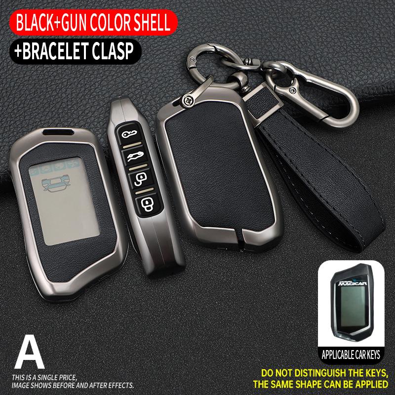 Fashion Zinc Alloy+Leather Car Key Case Cover Shell Fob For Russian Alarm For Steelmate Burglar Alarm Car Interior Accesories