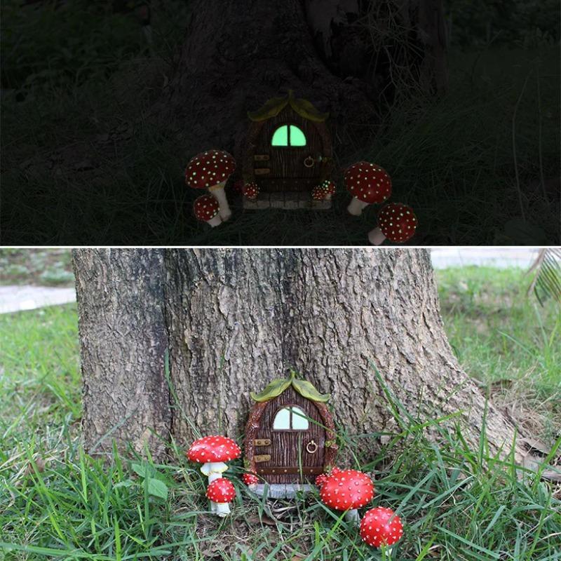 Neue leuchtende Pilztür- und Fenstersteckdose aus Kunstharz, kreative Gartendekoration, Baum, hängendes Ornament
