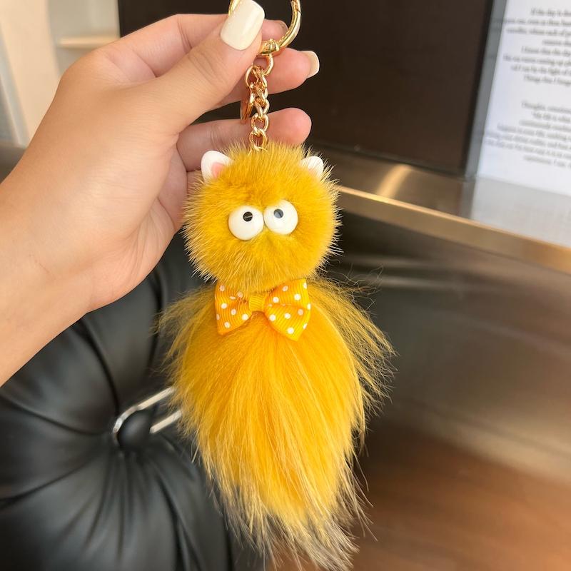 

Милый брелок-подвеска для ключей автомобиля с маленьким хвостиком из натуральных волос, персонализированный креативный помпон из норкового меха, подвеска для сумки, брелок для ключей