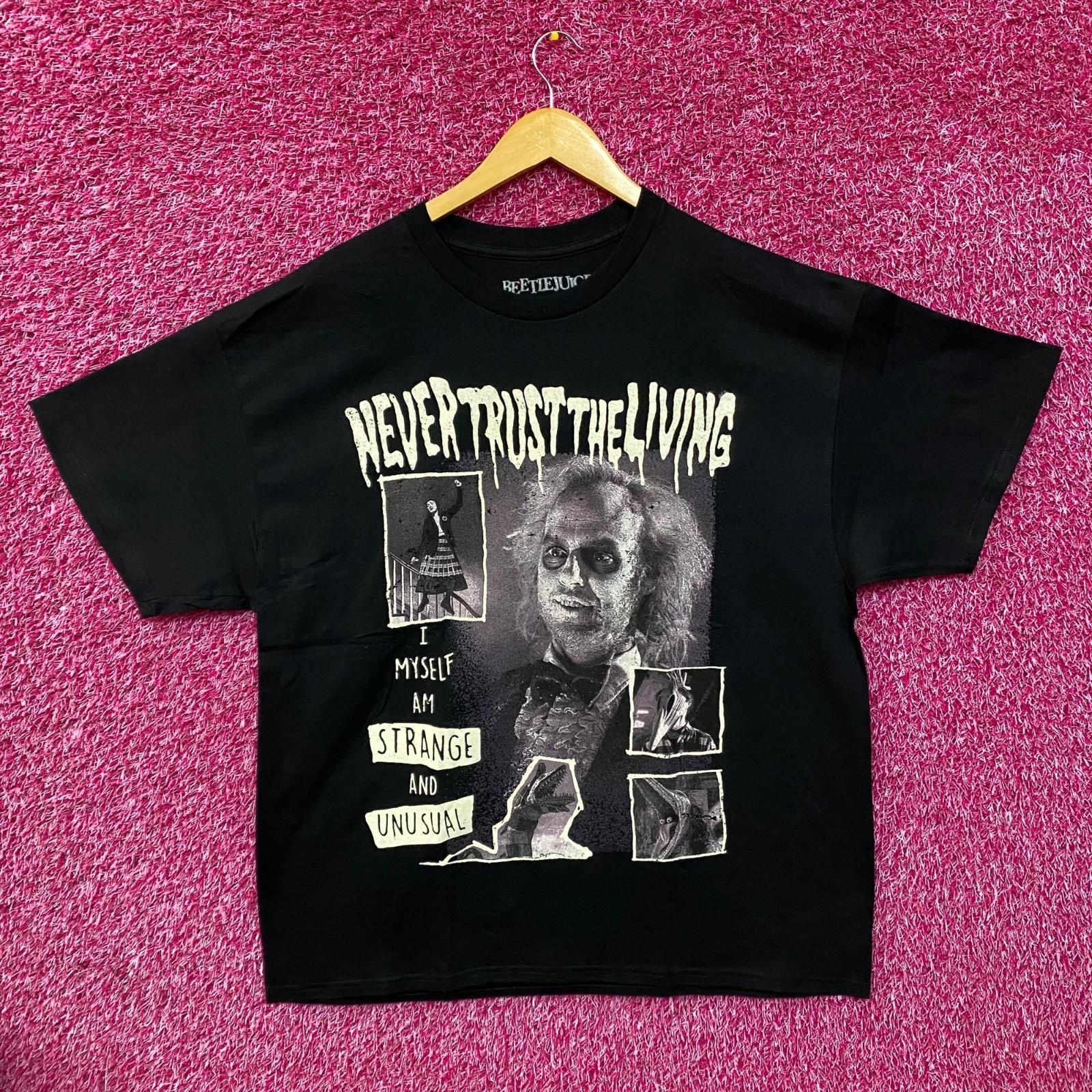 Beetle Juice Never Trust The Living Collage Graphic 100% Cotton T-shirt Mens Tees Top M