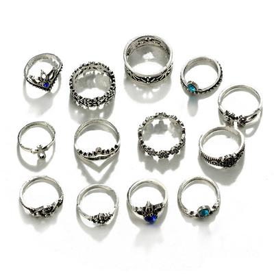 13-teiliges Set Schlichte Modische Retro-Schnitzerei Western-Stil Damen Fingerring-Set