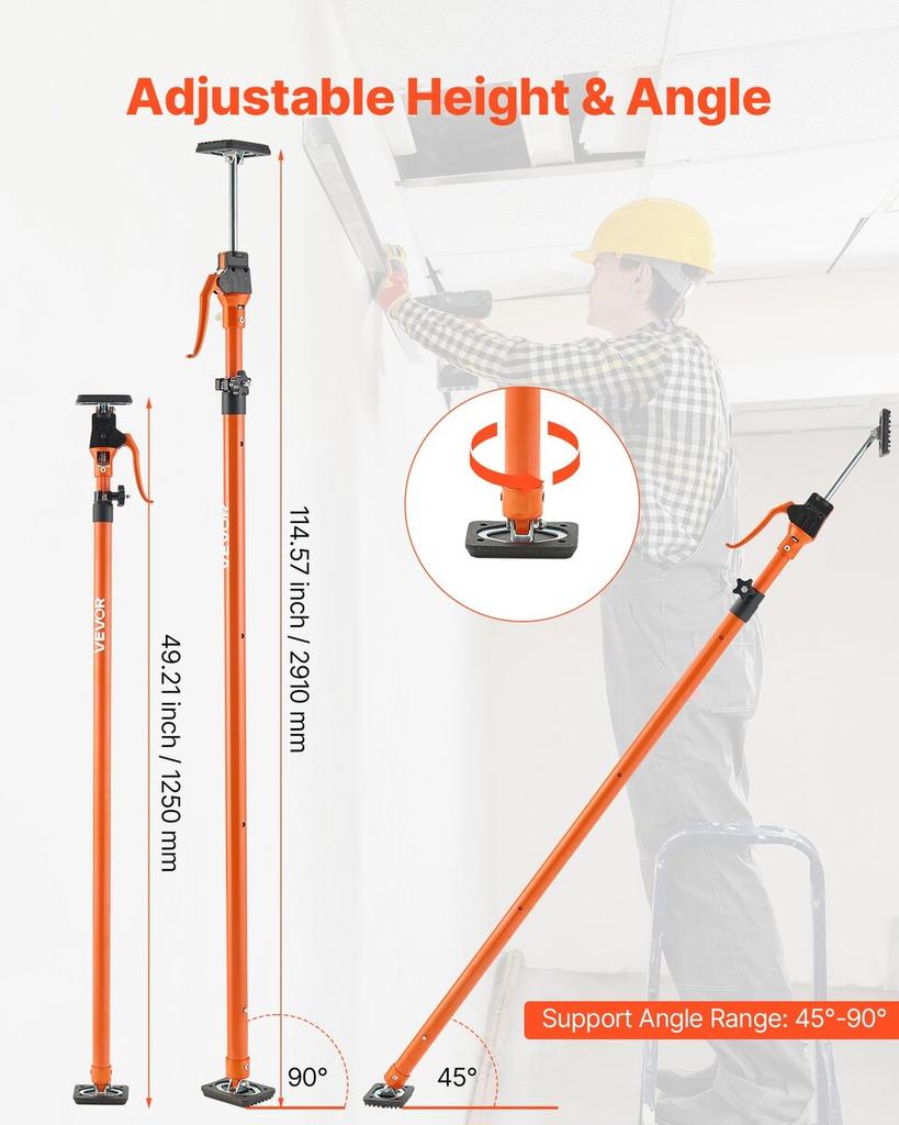 Cabinet Jack Support Pole, 4-Pack, 125-291 cm Steel Telescopic Quick Support Rod, Adjustable 3rd Hand System up to 90 kg Capacity for Installing