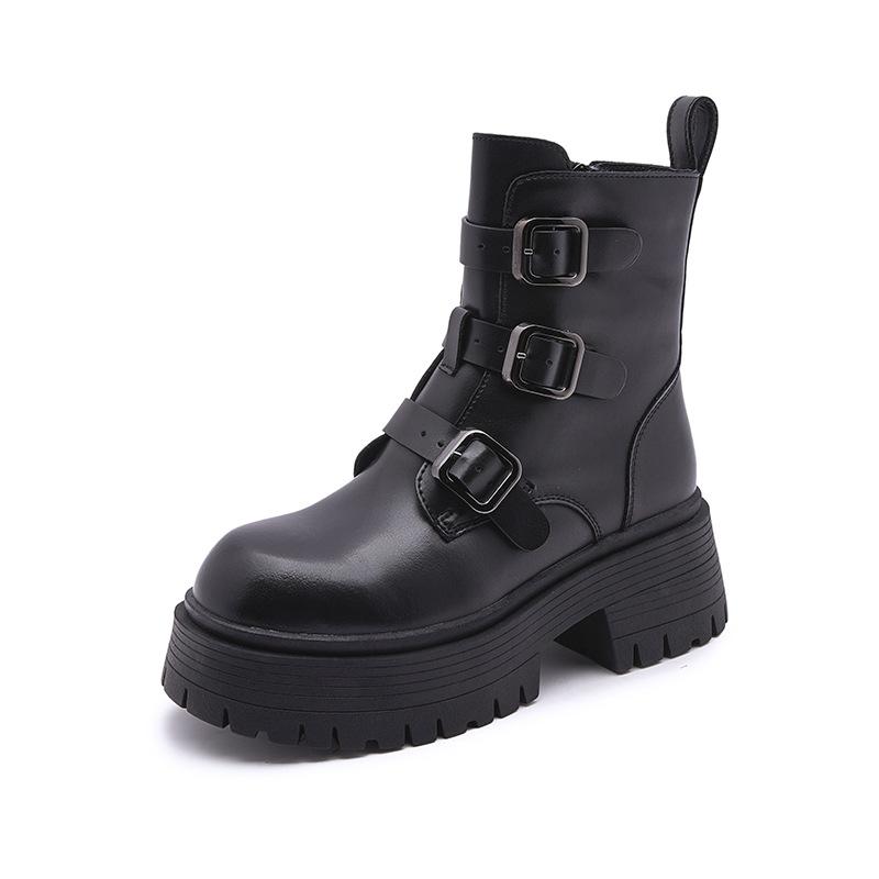 Leather Martin Boots Women's 2025 New Winter Fleece Warm Thick-soled Medium Boots Black Retro Versatile Short Boots