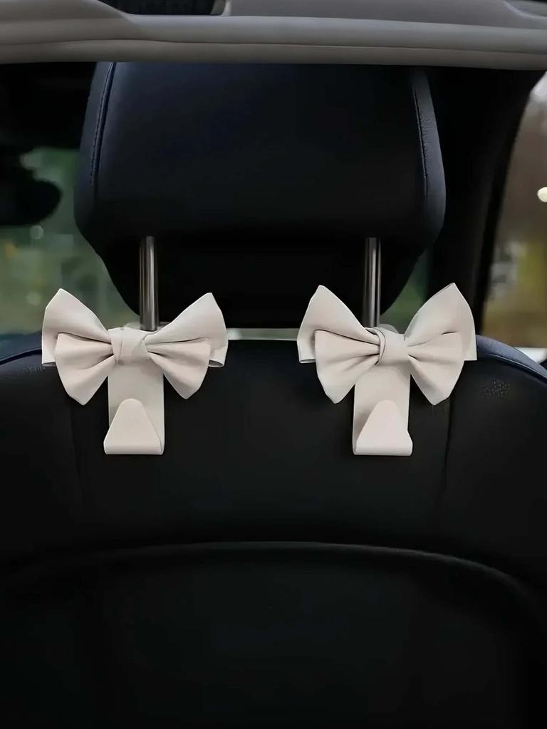 2Pc of Fashionable Bowknot Car Seat Hooks - PU Leather Rear Seat Storage & Decoration, Suitable for All Vehicle Types