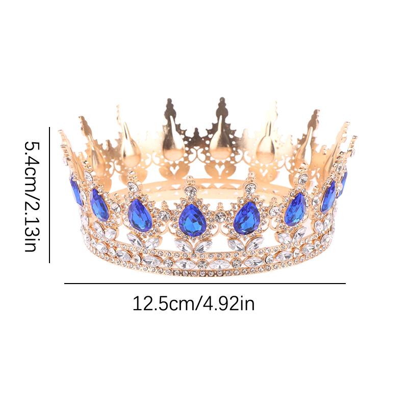 2024 New Baroque Round Wedding Crown Bridal Pageant Rhinestone Crystal Tiaras Crown Molding Headpieces For Queens And King
